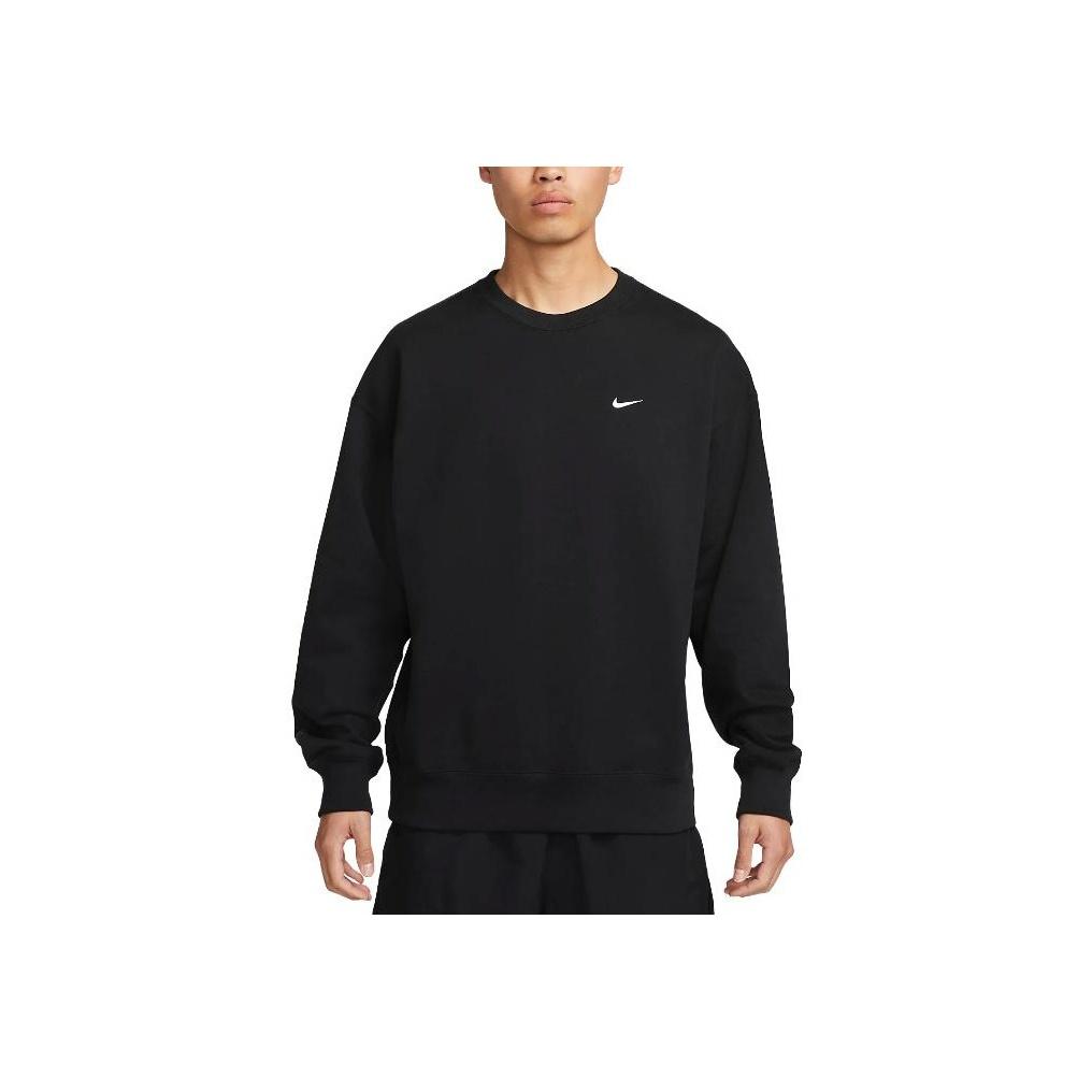 Nike Solo Swoosh Men's French Terry Crew Neck Long Sleeve Sweatshirt Loose Fit Embroidered Logo Black DX0812-010