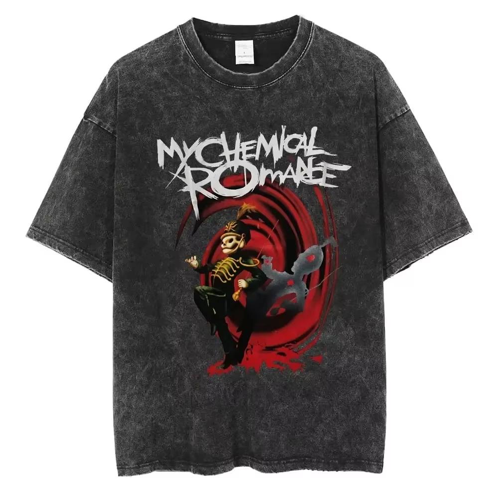 My Chemical Romance Yazlık Oversize Tişört Erkek Kadın Yıkanmış Pamuk Punk Emo Rock Kısa Kollu Moda Üstler Tişört