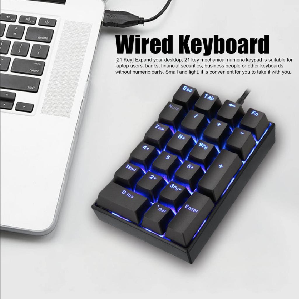 21-Key Mini Wired Keyboard with Backlit Mechanical Keyboard, Stepped Keycaps, USB Type-C Interface (Red Switches)