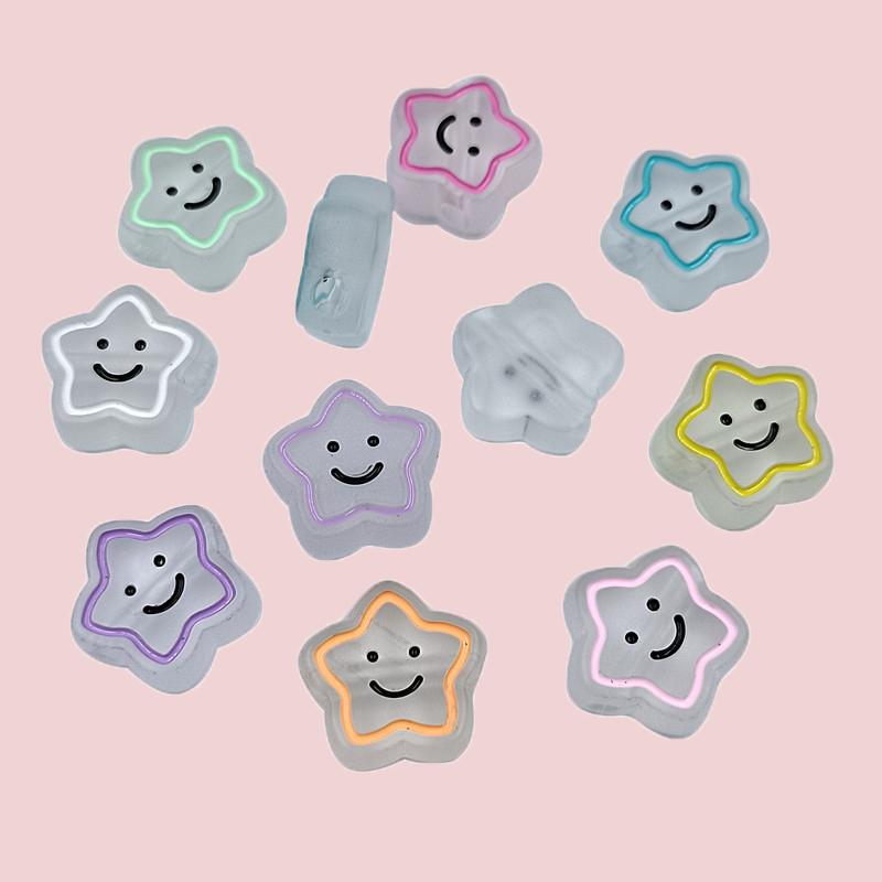 5 Stück Acrylperlen in Bonbonfarben, lächelnder Stern, für die Schmuckherstellung, DIY-Halsketten, Armbänder, lose Abstandsperlen, Zuckerguss, handgefertigte Accessoires