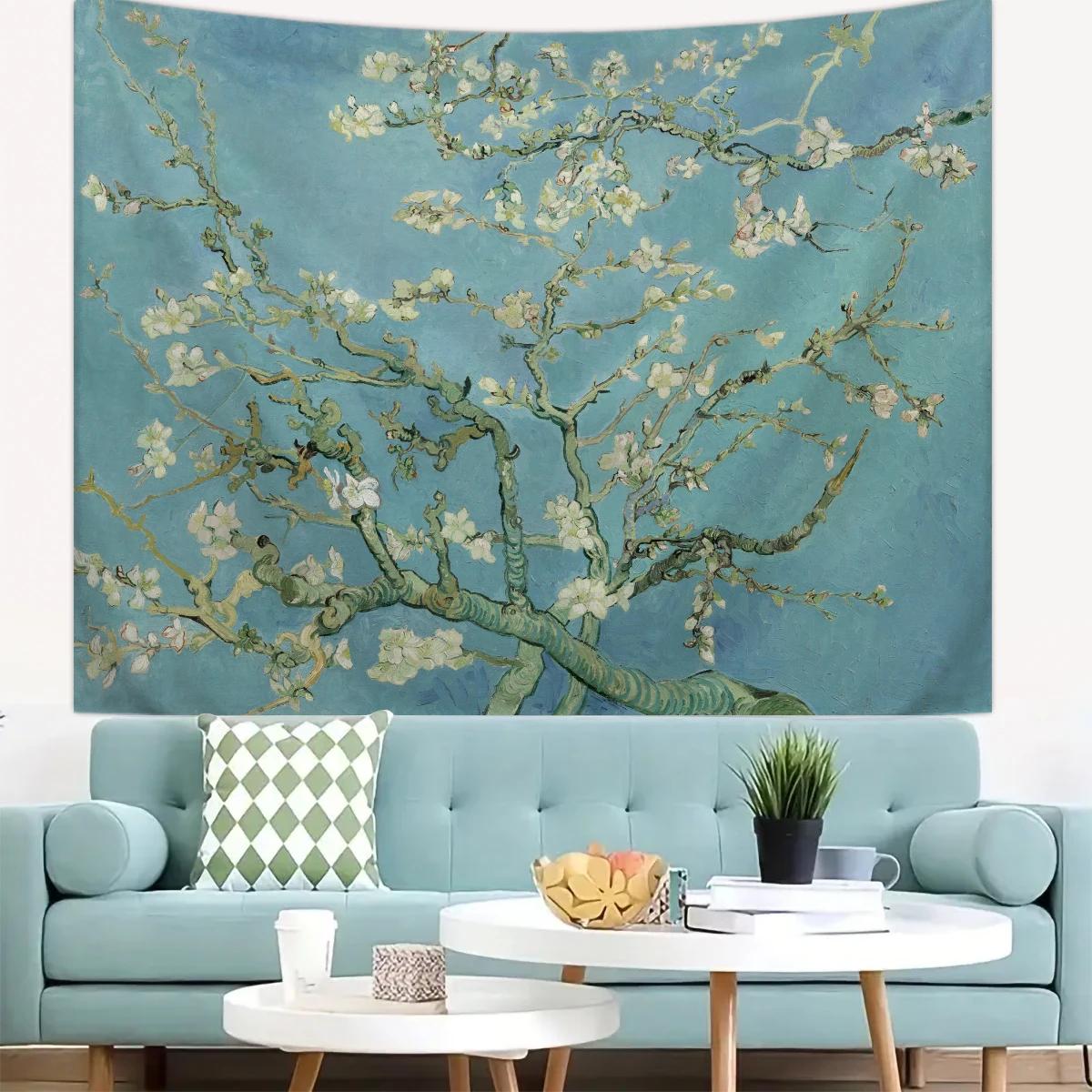 

1pc Blooming Apricot Tree Vintage Oil Painting Series Tapestry, Plant Flower Tapestry, Bedroom Art Decoration Wall Hanging 70X100cm
