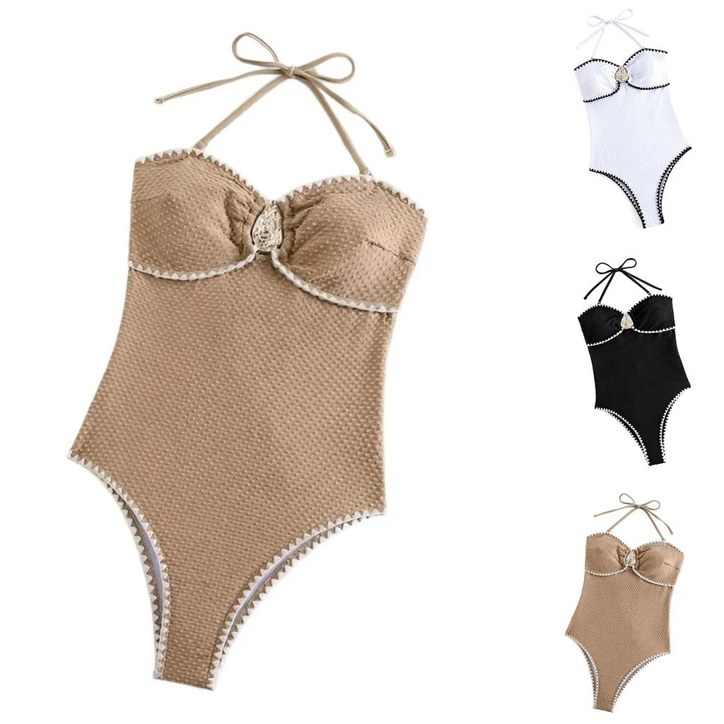 Swimsuit for Women with Removable Strap and Scalloped Trim Soft Padded Cups High Cut Design