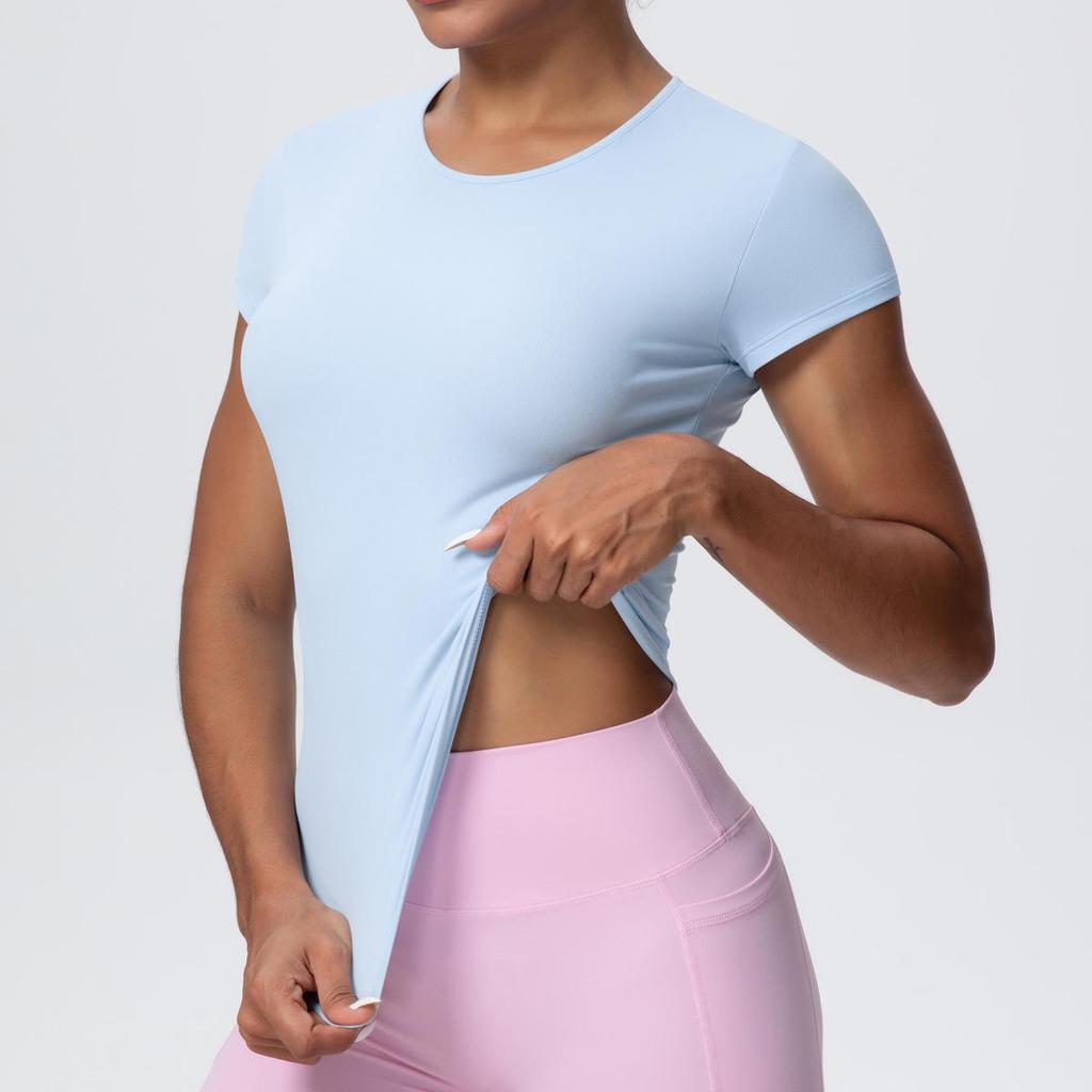 Maglietta da Running da Donna ad Asciugatura Rapida Controllo Pancia - Manica Corta, Sensazione di Nuvola, Top Casual Yoga Fitness.