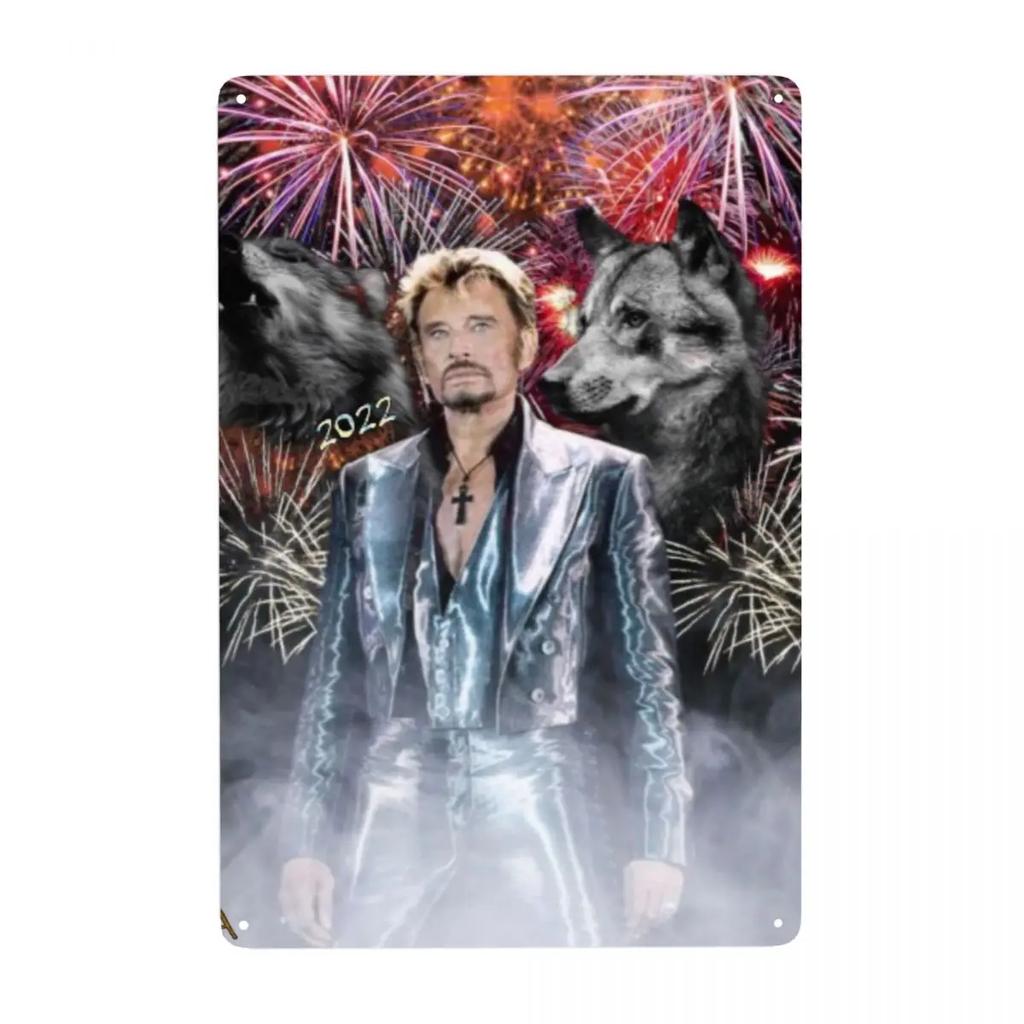 Motorrad Johnny Hallyday Schild Custom Retro Französischer Rocksänger Metallschilder für Club Cafe Restaurant Man Cave Bar Wanddekoration