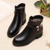 Mom Cotton Shoes Women's New Winter Velvet Soft Leather Soft-soled Short Boots Single Boots Warm and Non-slip Middle-aged and Elderly Leather Cotton B