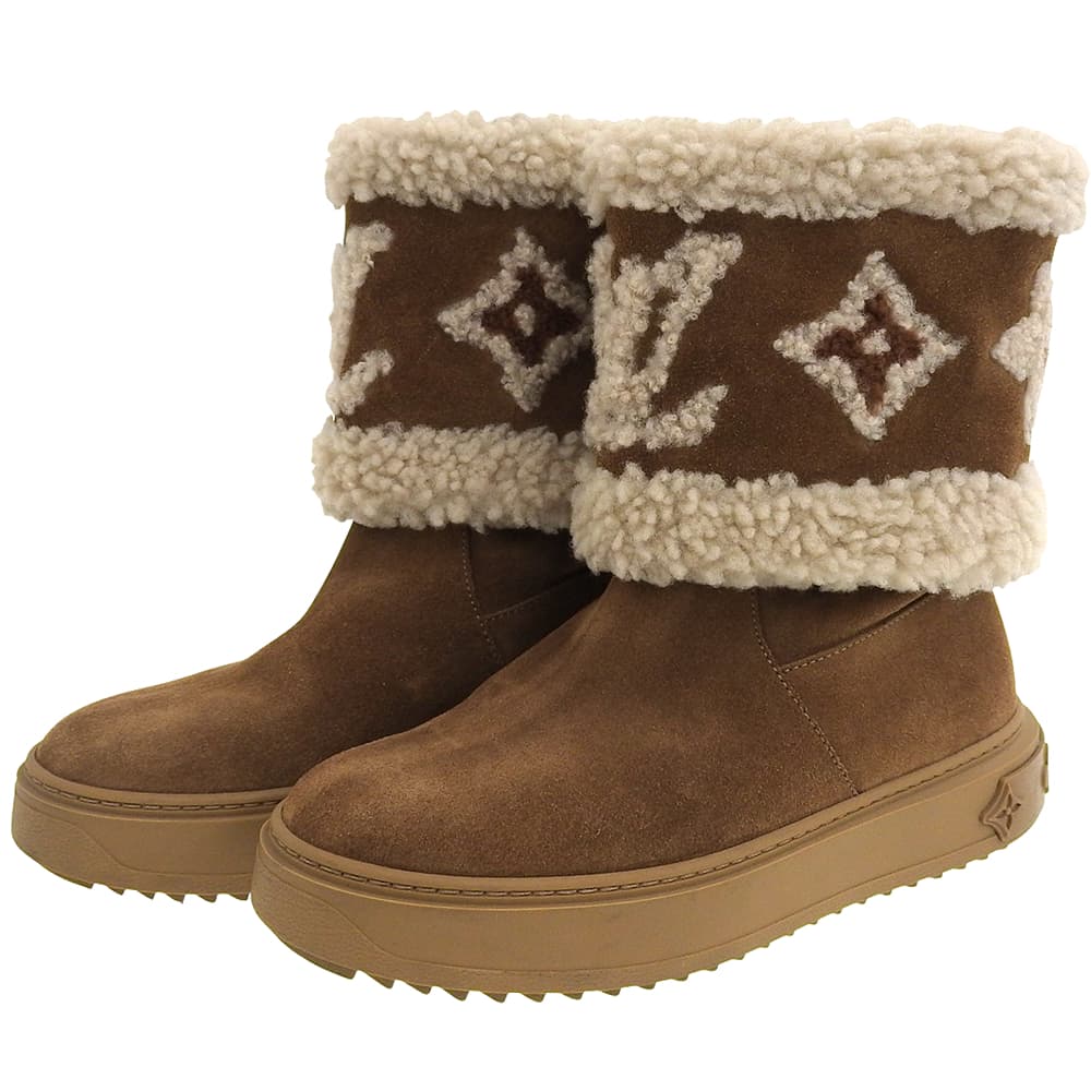 Louis Vuitton Snowdrop Line Suede Ankle Boots, Women's, Brown, Size 35, 1A95DS, Made In 2021 Shoes 35 BrownUsed
