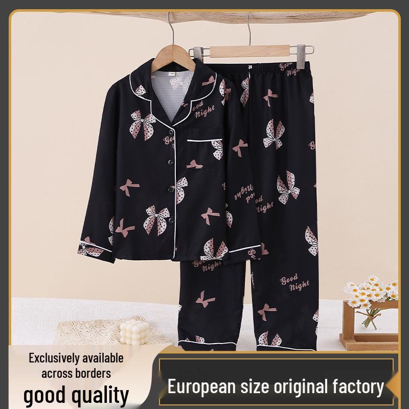 Long Sleeve Butterfly Knot Print Pajama Set for Girls 120cm