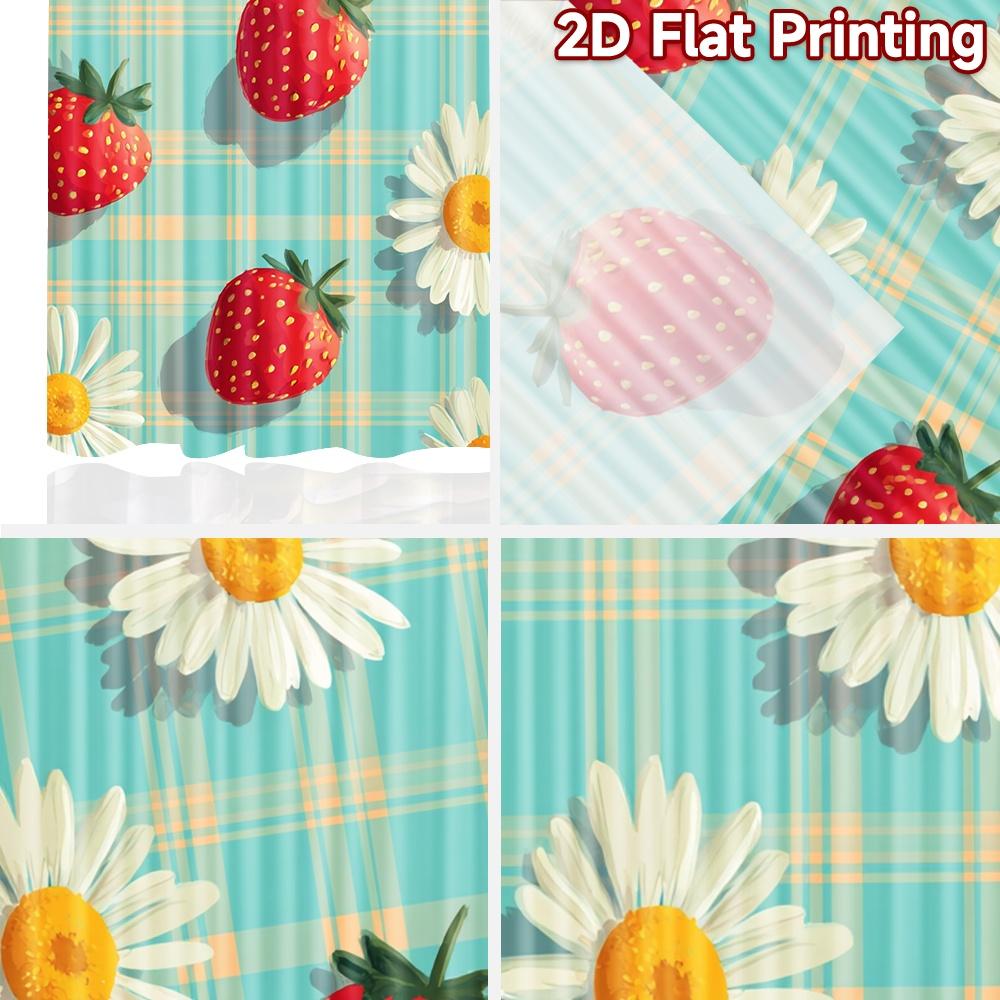 2D Flat Printing 2pcs Drapes Cute Strawberry Daisy Gingham Digital Printed Polyester Drapes Festive Curtains Use for Festive and
