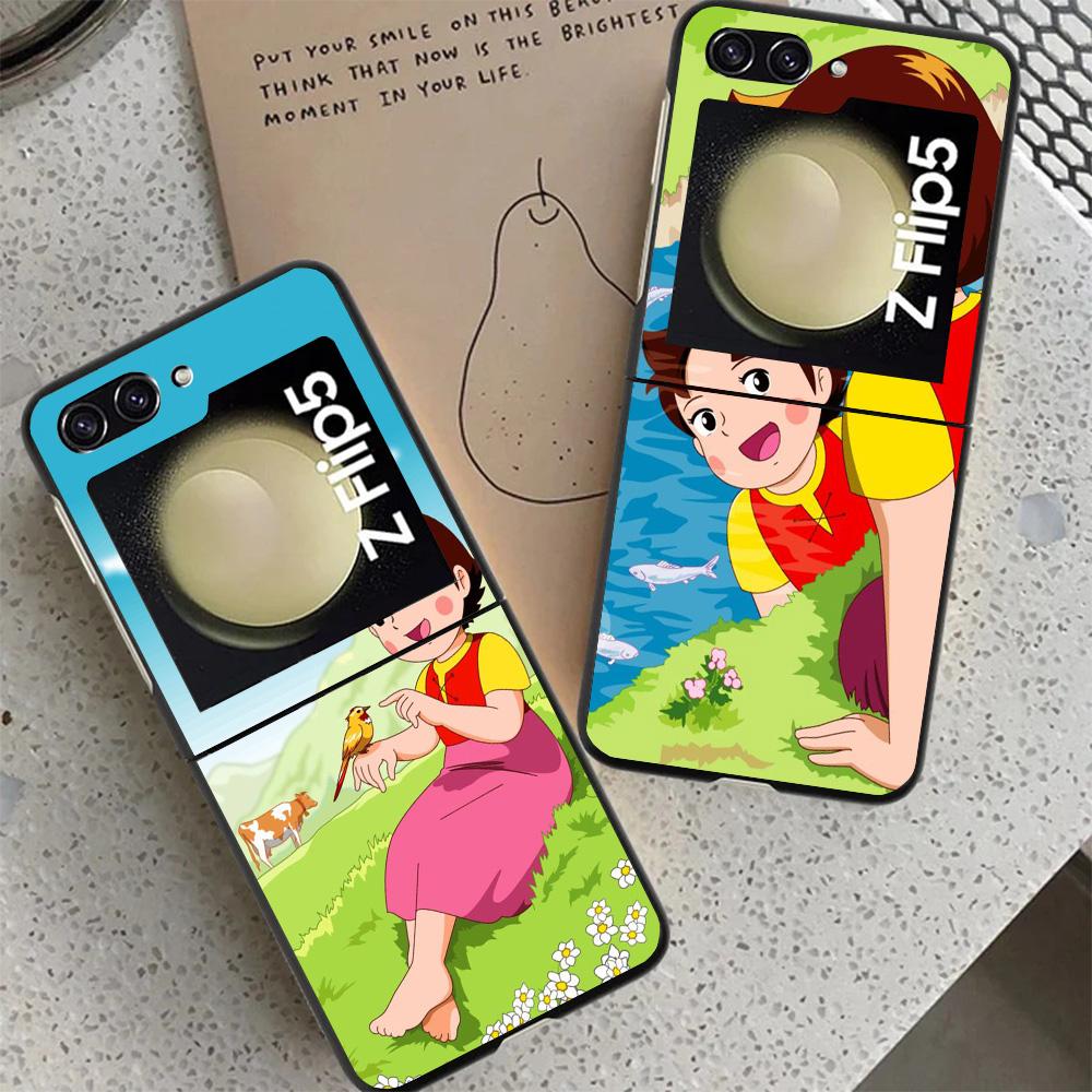 Heidi Cute Cartoon Black Phone Case For Samsung ZFlip7 ZFlip6 ZFlip5 ZFlip4 ZFlip3 5G Hard Protective Galaxy Z Flip 3 4 5 6 7