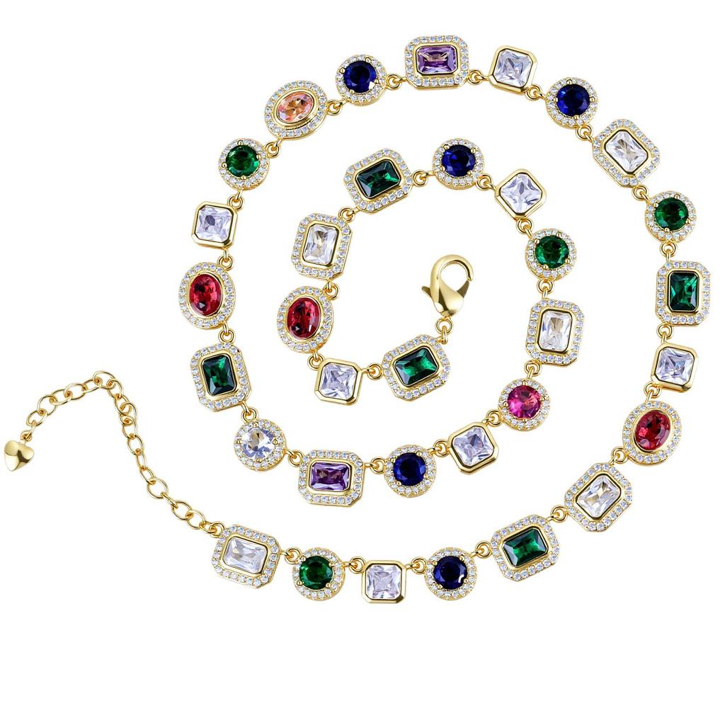 Hip Hop Men'S Cuban Chain Necklace Cool Domineering Color Peach Heart Rhinestone Neck Chain Collarbone Chain