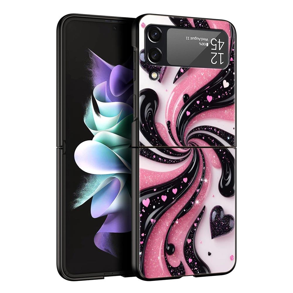 Colored Love Heart Printed Hard PC Phone Case For Samsung Galaxy Z Flip 7 6 5 4 Black Cover For Galaxy Z Flip 3 Foldable Fundas