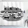 Vintage Car Shower Curtain,Nostalgic Car Garage Service And Repair Store Phrase Dated Faded Waterproof Fabric Bathroom Curtain