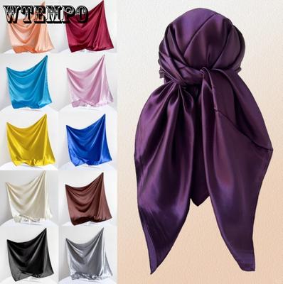 90*90CM Enfärgad Fyrkantig Sjal för Kvinnor Sjal och Huvudduk Satin Trendig Glänsande Silkesjal