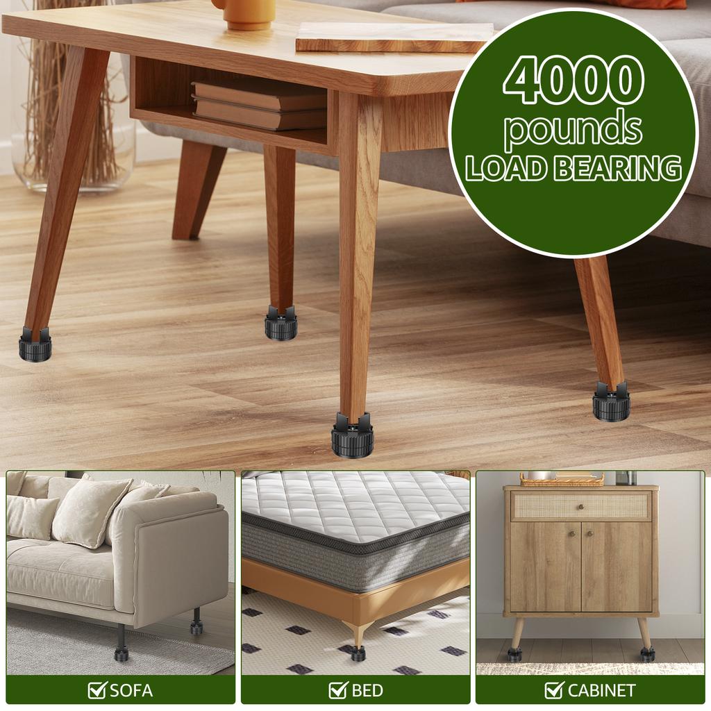 4Pcs Adjustable Furniture Riser Universal Furniture Leg with Nonslip Pad Sofa Leg Bed Foot Raising Block for Table Desk Chair