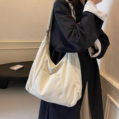 Bolsa tote feminina de veludo cotelê com grande capacidade, bolsa transversal, bolsa de ombro para estudantes, bolsa tote de cor sólida