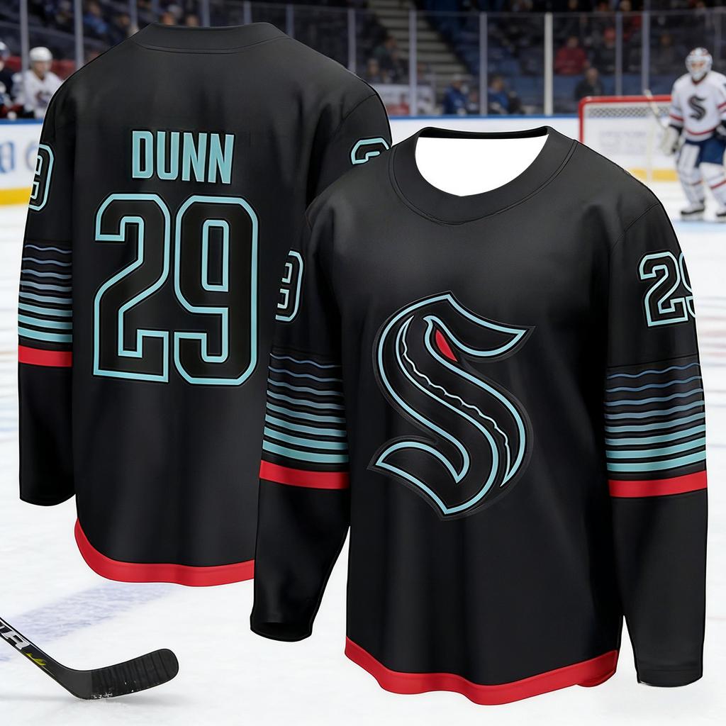 2026 Best-seller Uomo Mostro Marino Hockey su Ghiaccio Allenamento Maglia Nera Palla Traspirante Asciugatura Rapida Stampa 3D Manica Lunga Bambini