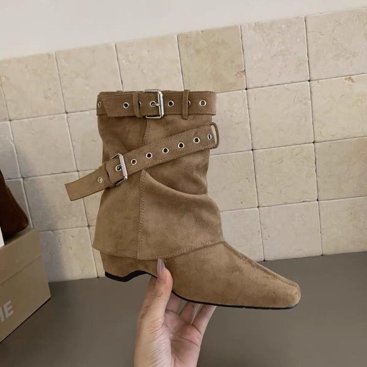 inner height increase cm trouser tube Martin boots women's boots autumn and winter new thin stacking boots with skirt black short boots