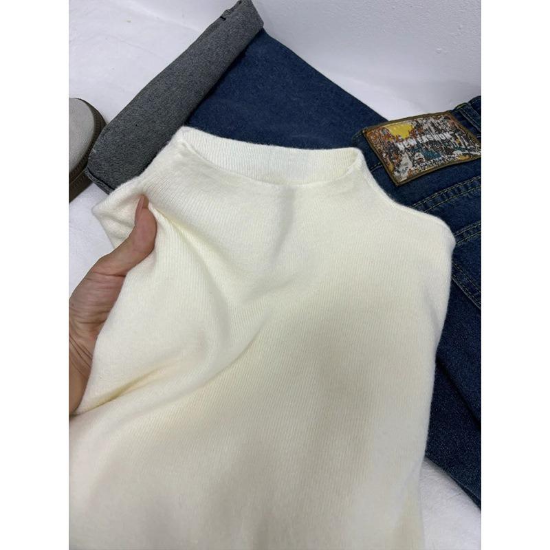 Simple small stand-up neck knitted bottoming shirt women's autumn and winter soft waxy long-sleeved inner sweater casual versatile top