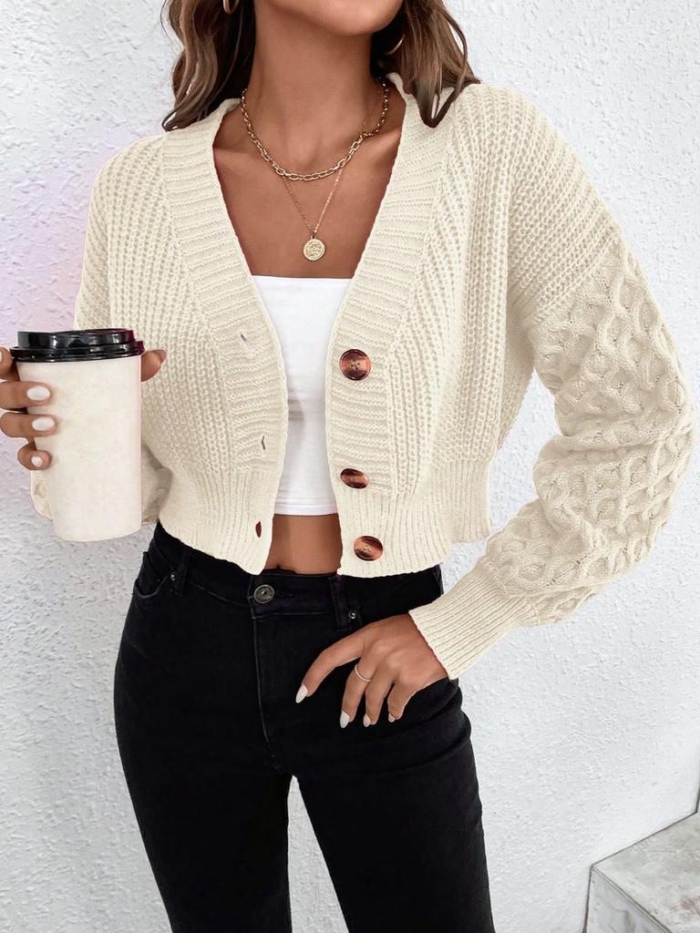 Women's Wool Cardigan Sweater Spring/Autumn Outerwear V-Neck Solid Color Design Oversized Knit Open-Front Cardigan