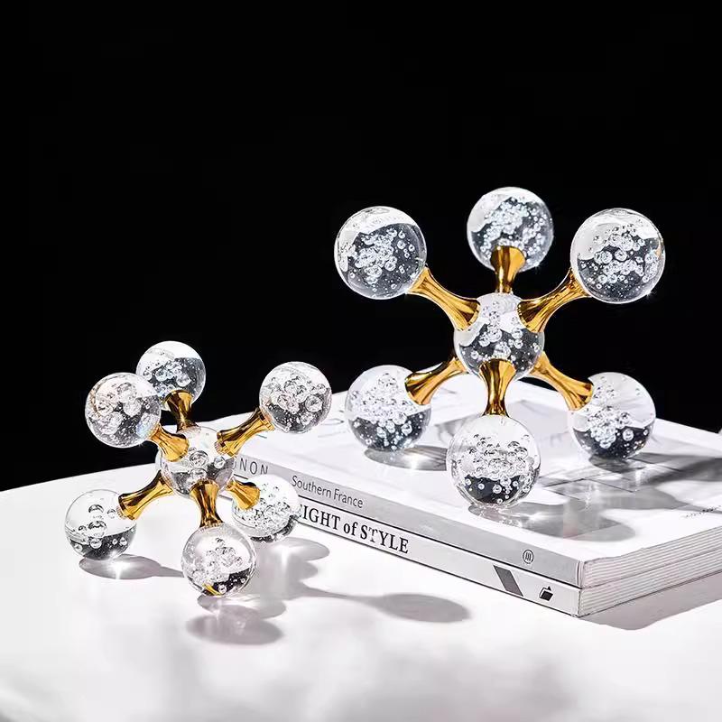 Modern Geometric Luxury Minimalist Molecular Glass Crystal Ball Ornaments Decor Home Room Table Decorative Crystal Figurines