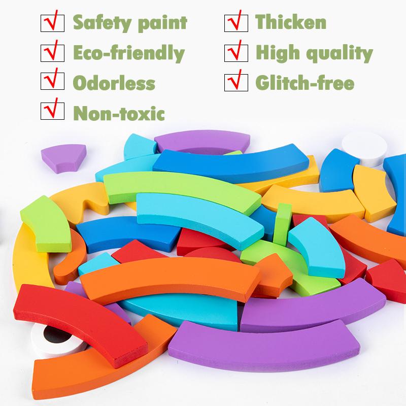 Children DIY Jigsaw Puzzle Rainbow Sensory Wooden Toys Tangram Puzzle Toys Montessori Education Imagination Shape Matching Games