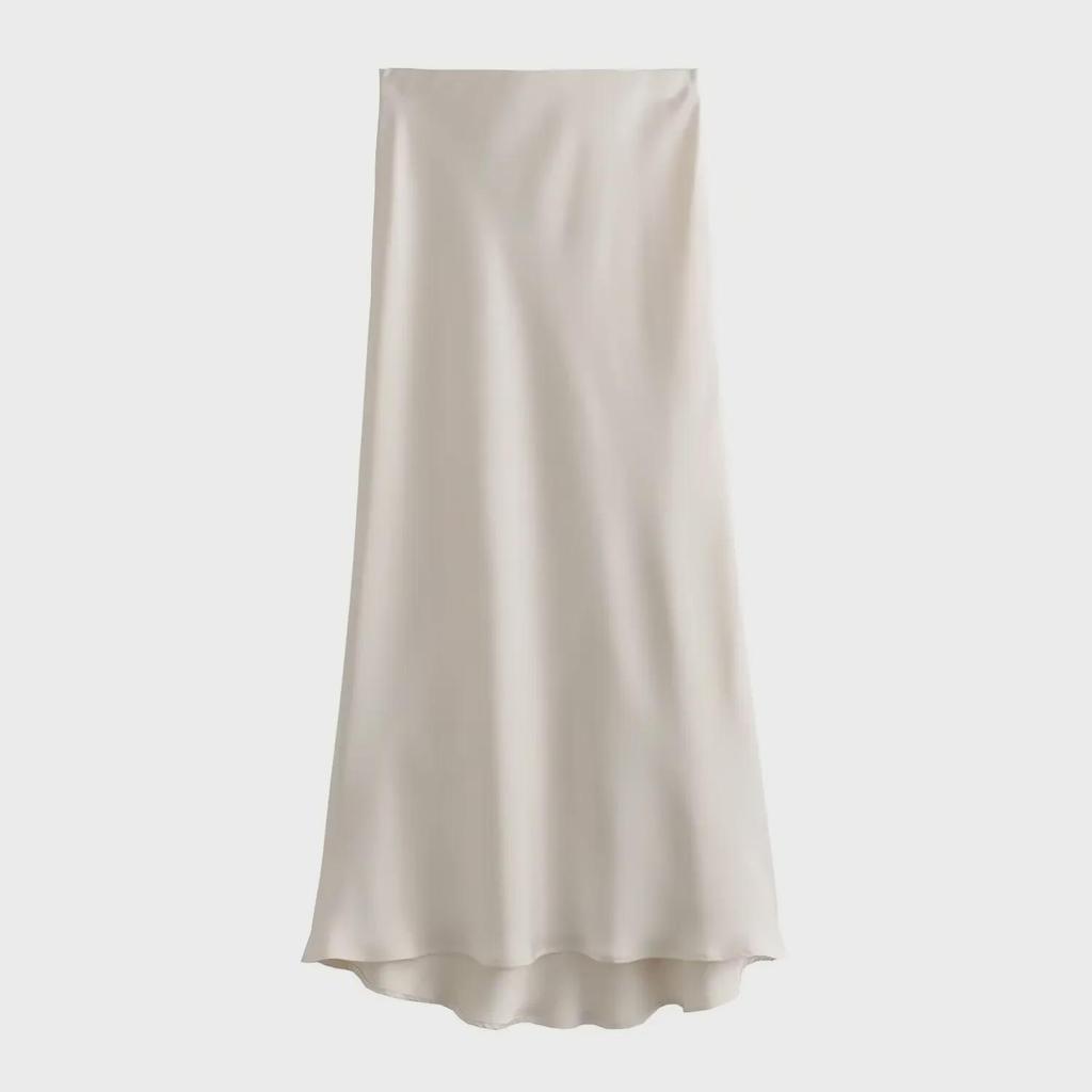 New European & American Style Satin Midi Skirt 8632845