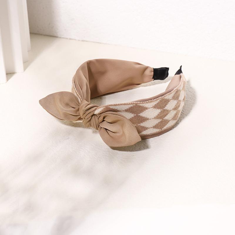 Vintage Print Wool Satin Patchwork Headband for Women Ladies Shopping Party Photograph Hair Hoop Accessories