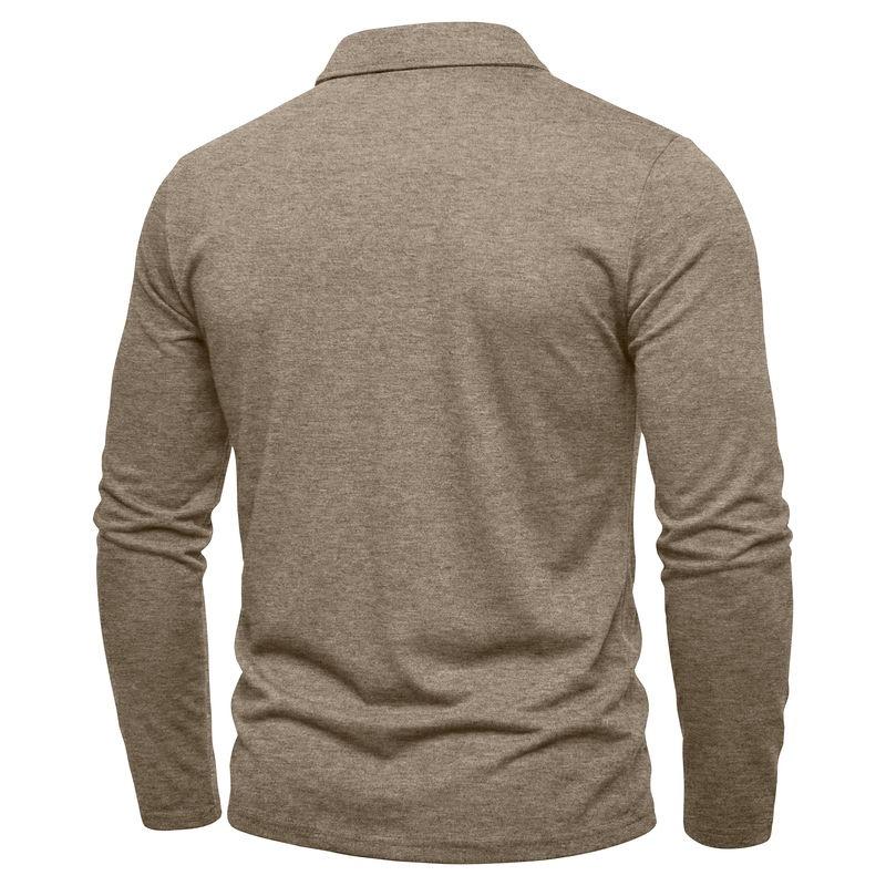 American Style Spring Autumn Men's Polo Shirts Long Sleeve Smart Casual Turn Down Collar Pull On Polos Man