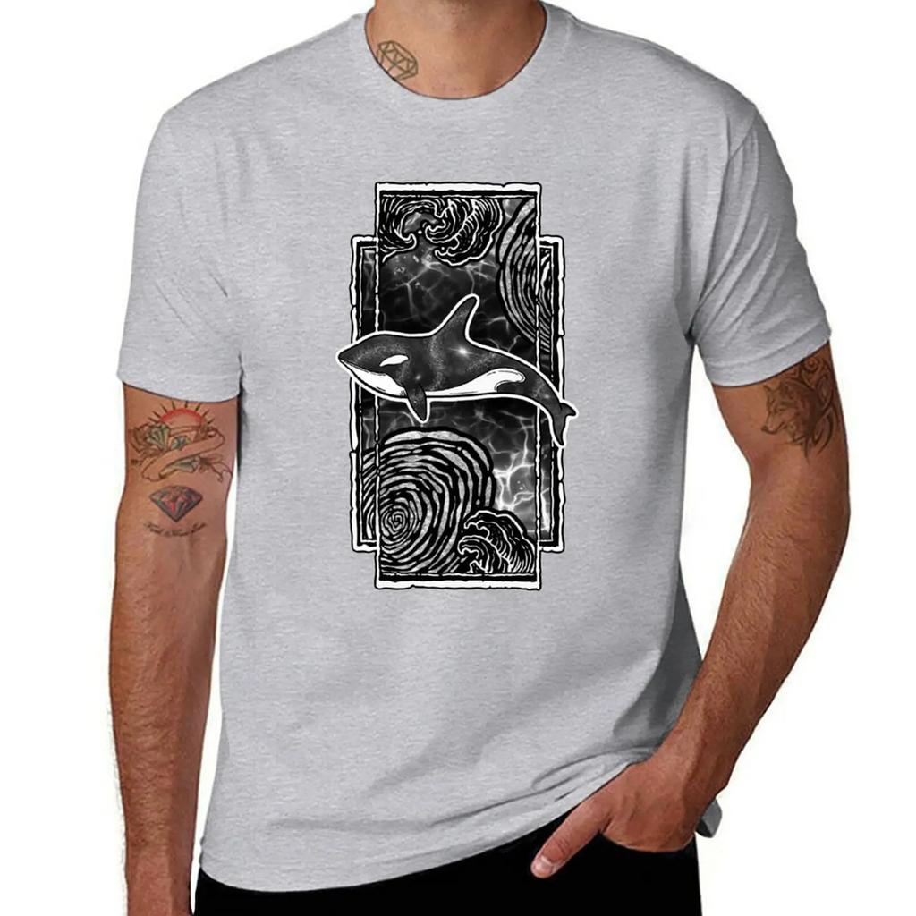Orca whale  white outline TShirt graphic t shirts animal prinfor boys men clothes