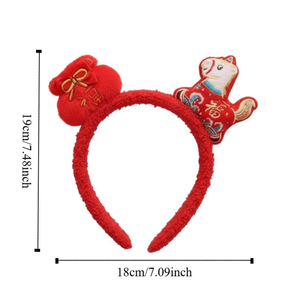 Cute Cartoon Horse Hair Hoop Pony Mascot New Year Headpiece Red Headwear 2026 New Year Headband Children