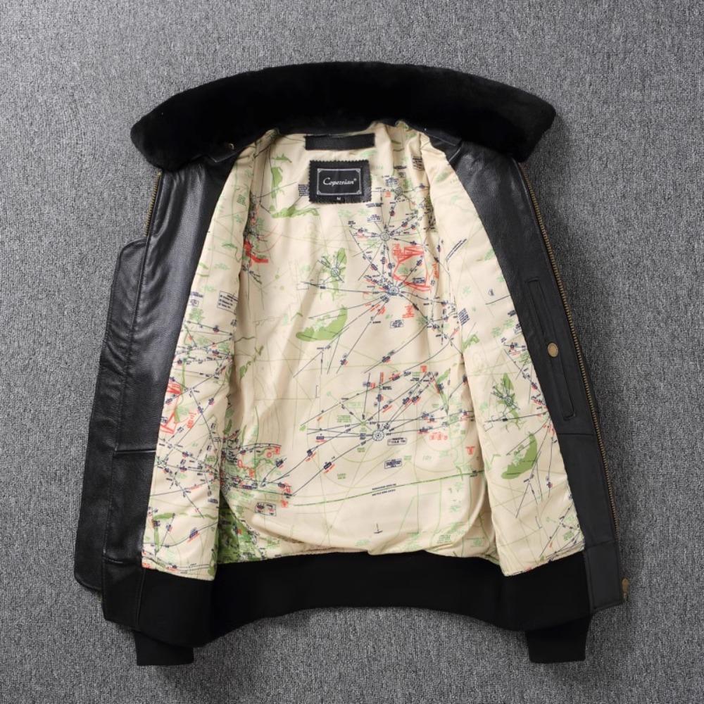 Chinese Size Top G1 Genuine Cowhide Men Leather Jacket Detachable Fur Collar Flight Suit Jackets For Men Military Aviator Coat Winter