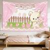 1pc Kawaii Strawberry Bear Tapestry 2D Polyester Flat Print Cute Pink Bear with Strawberry Wall Hanging Decor for Bedroom Living