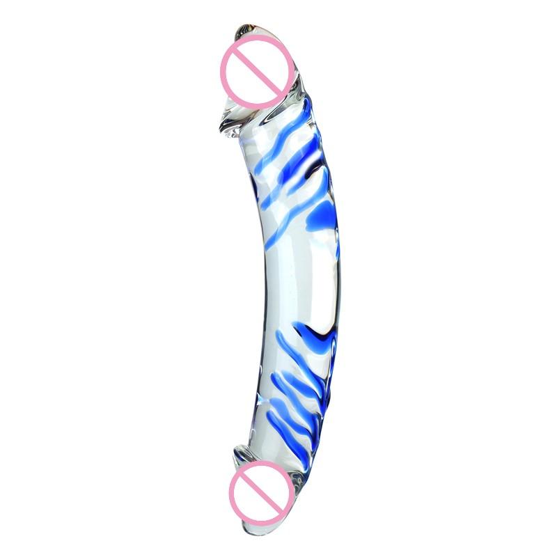 Glass Dildo Penis Both Ends Available With Pattern Extra Thick Sex Toys For Girl Women Lesbian Female Masturbation
