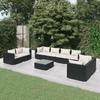 Vidaxl 9-Cz. Conjunto de Muebles de Jardín, Cojines, Ratán Pe Negro