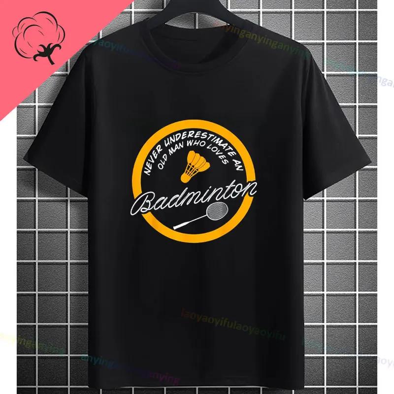Unisexs Casual Crew Neck Tshirt With Geometric Badminton Players Print Fashion Shortsleev Cotton Tshirt Allseason Sportswear