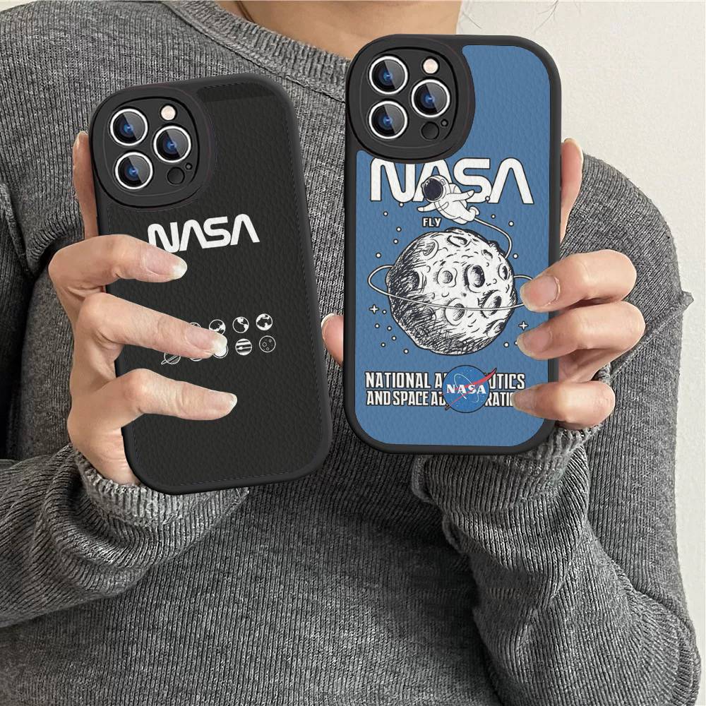 USA N-Nasa Leather Phone Case For IPhone 16 14 15 Pro Plus 13 12 11 Pro Max Silicone Cover