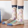 French Retro Abstract Oil Painting Mid-Calf Socks - Trendy Autumn/Winter High-Top Creative Combed Cotton for Women