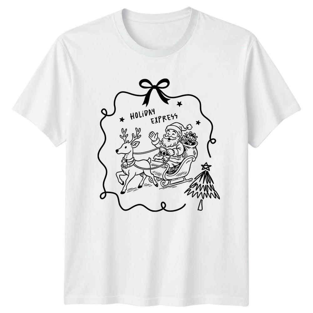 Holiday Express Christmas Santa Reindeer Sleigh Unisexs Unisexs Graphic Tee S