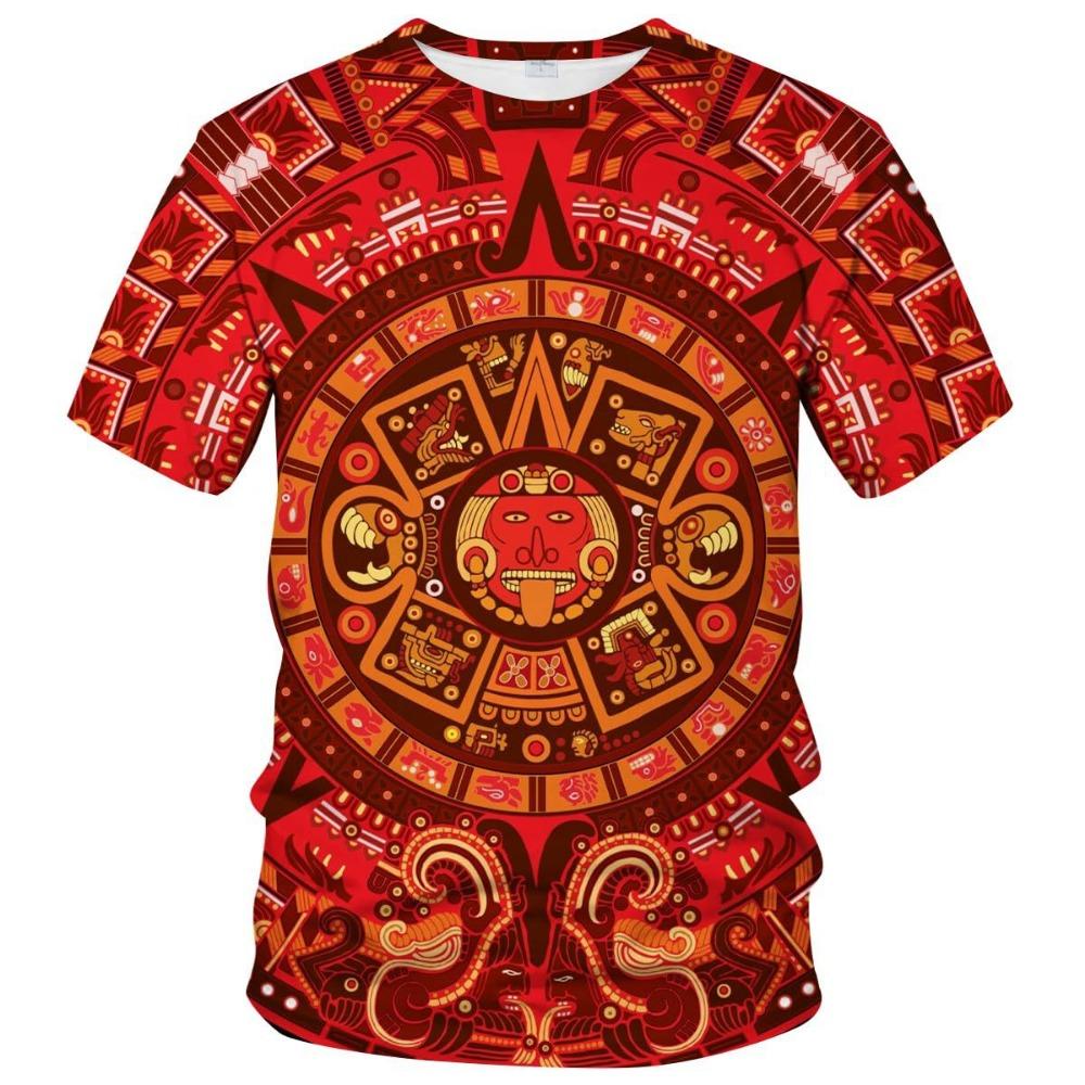Maya Ethnic Style Pattern 3D Digital Printing Men's Fashionable Round Neck Short Sleeved T-shirt