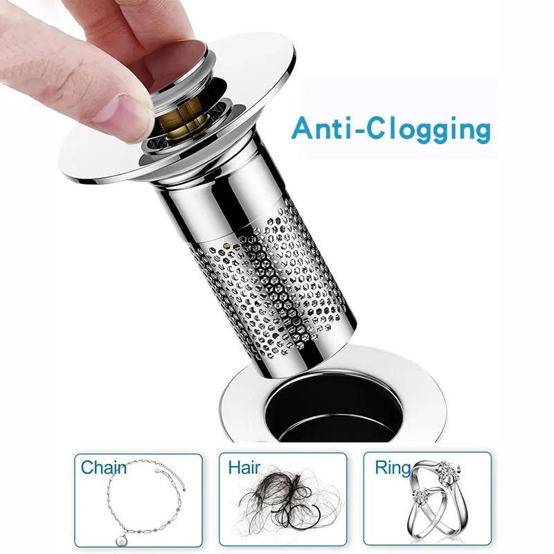 Stainless Steel Floor Drain Filter Washbasin Leak Plug Stainless Steel Odor Proof Bouncing Core Drains Hair Catcher Sink Straine