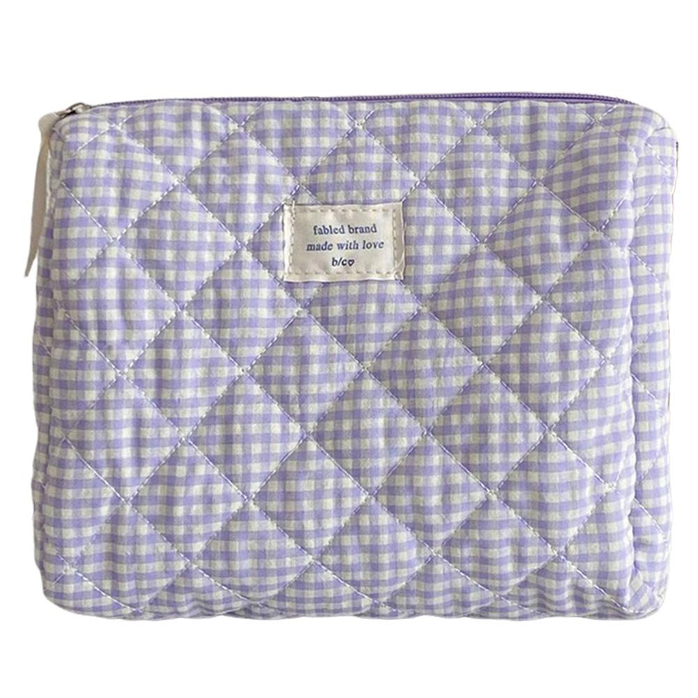 Women Checkered Makeup Bag Large Capacity Cotton Makeup Brushes Storage Bag Soft Fabric Clutch Handbag Cute Travel Toiletry Bag