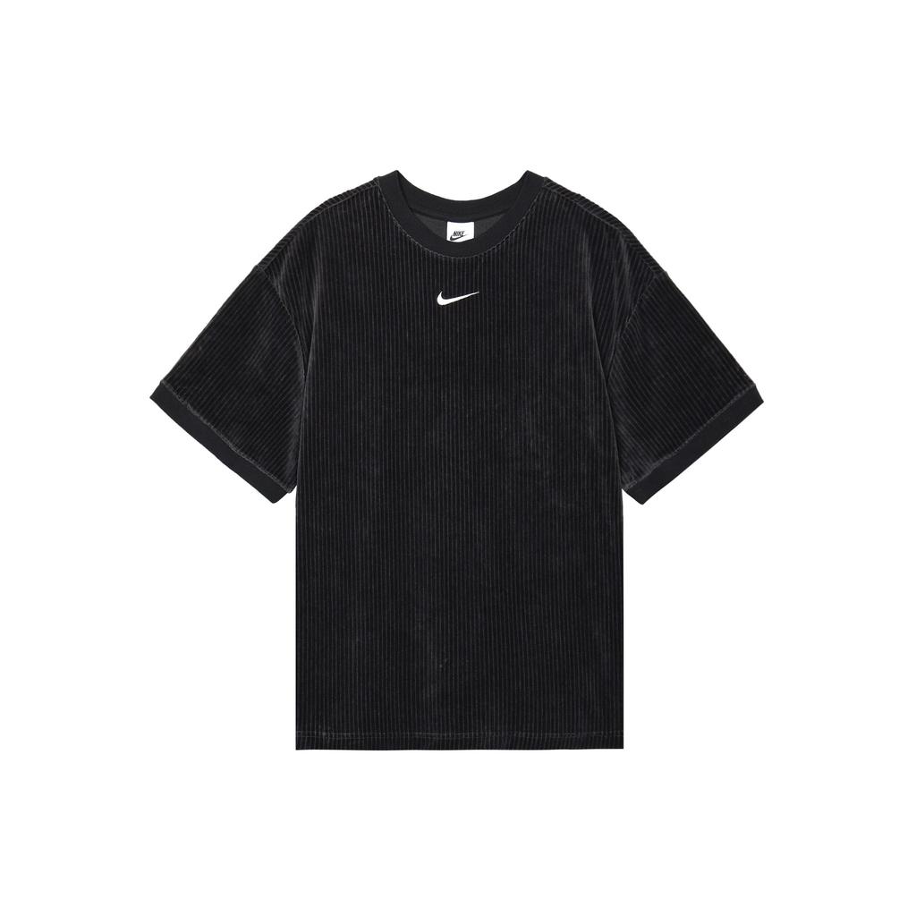 Nike American Vintage Solid Color Brand Logo Embroidered Print Corduroy Short Sleeve T-Shirt Women Tops Black DQ5946-010