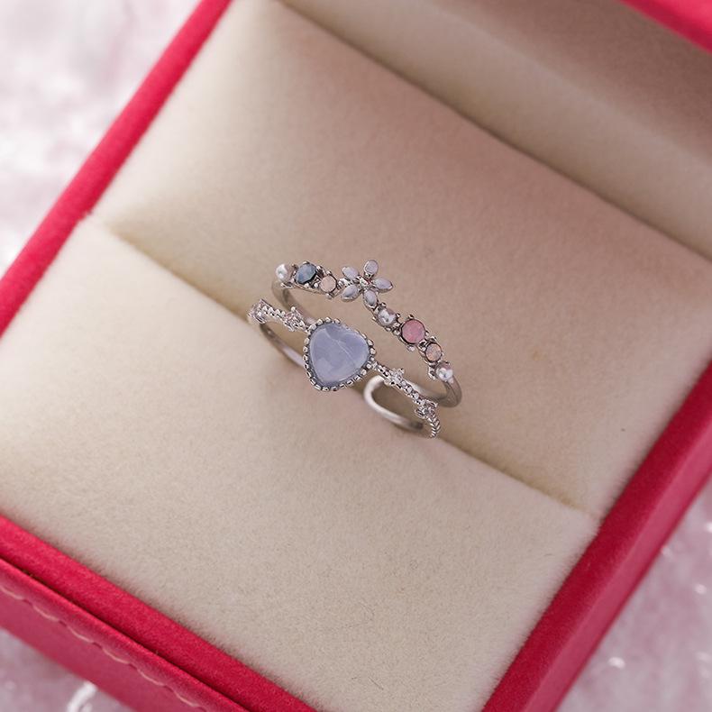 Japanese & Korean Sparkling Zircon Flower Ring: A Sweet, Versatile Open Ring Bracelet with Micro-Inlaid Love Flower.