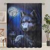 2pcs- Round Moon Grey Wolf Polyester Curtains, Bathroom, Bedroom, Living Room, and Home Room Decorative Curtains