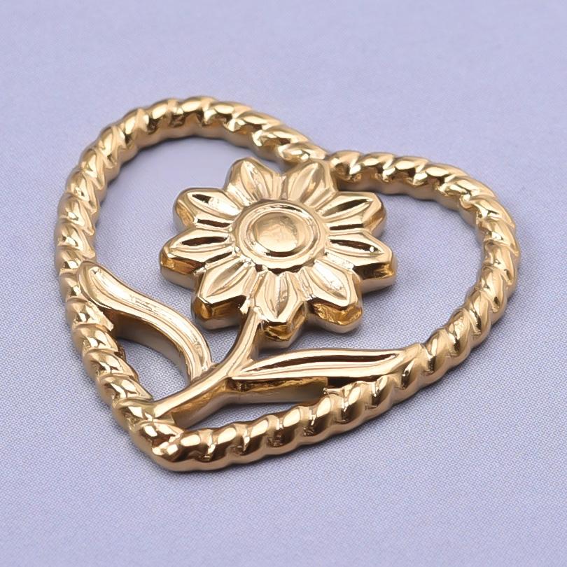 6pcs/Lot Different Heart Pendants For Jewelry Making Supplies 18k Real Gold Plated Stainless Steel Charms Bulk Sun Flower Charm