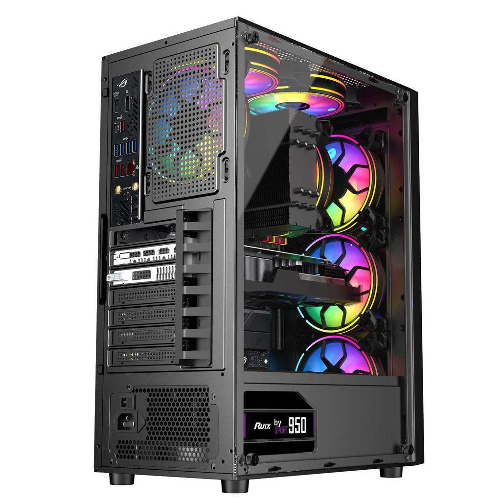 RGB Gaming Desktop Case with Side Window and Colorful Light Strip