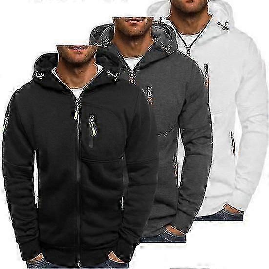 Erkek Sonbahar Kış Kapüşonlu Bol Fermuarlı Uzun Kollu Fermuarlı Cepli Kapüşonlu Hırka İnce Düz Renk Günlük