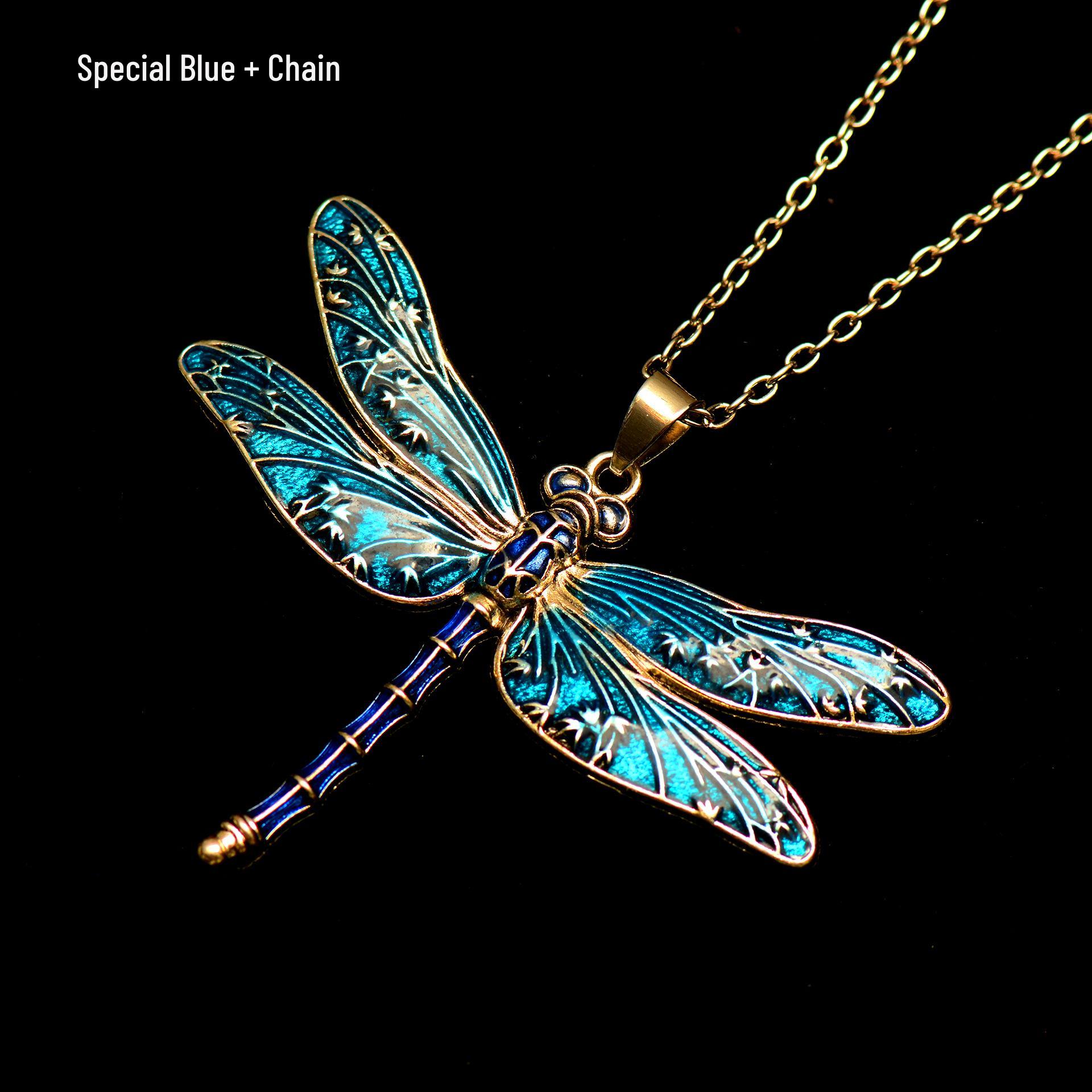 Antique Silver Bamboo Leaf & Dragonfly Luminous Necklace with Leather Rope