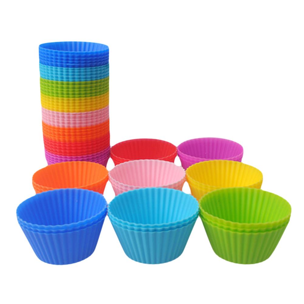 12PCS Circular Reusable Small Cake Cup Molds Silicone Muffin Pudding Molds High-temperature Resistant Jelly Baking Pastry Molds