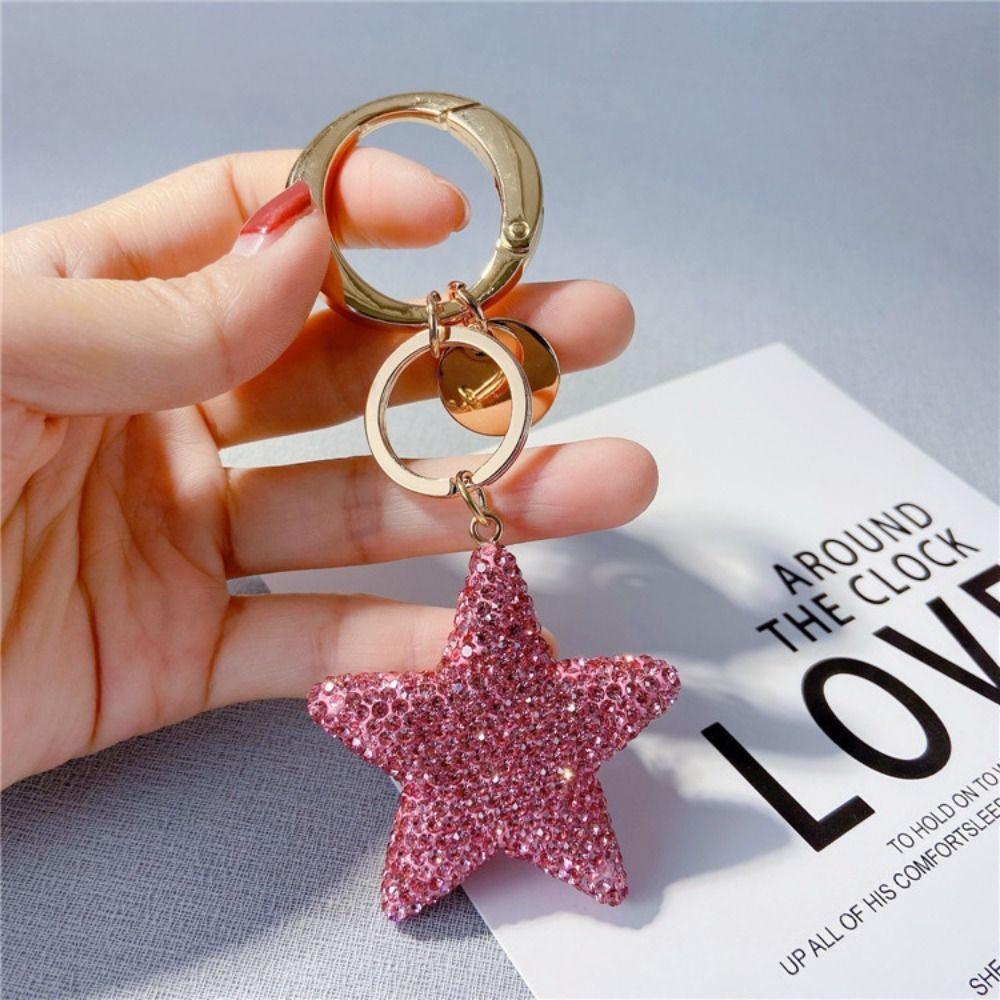 Five-Pointed Star Car Keyring Artificial-Encrusted Bag Pendant Creative Couple Keychain  Kids